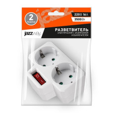 Разветвитель бытовой с заземлением и выключателем JAZZway AD-2GS 16 А (3500ВТ)